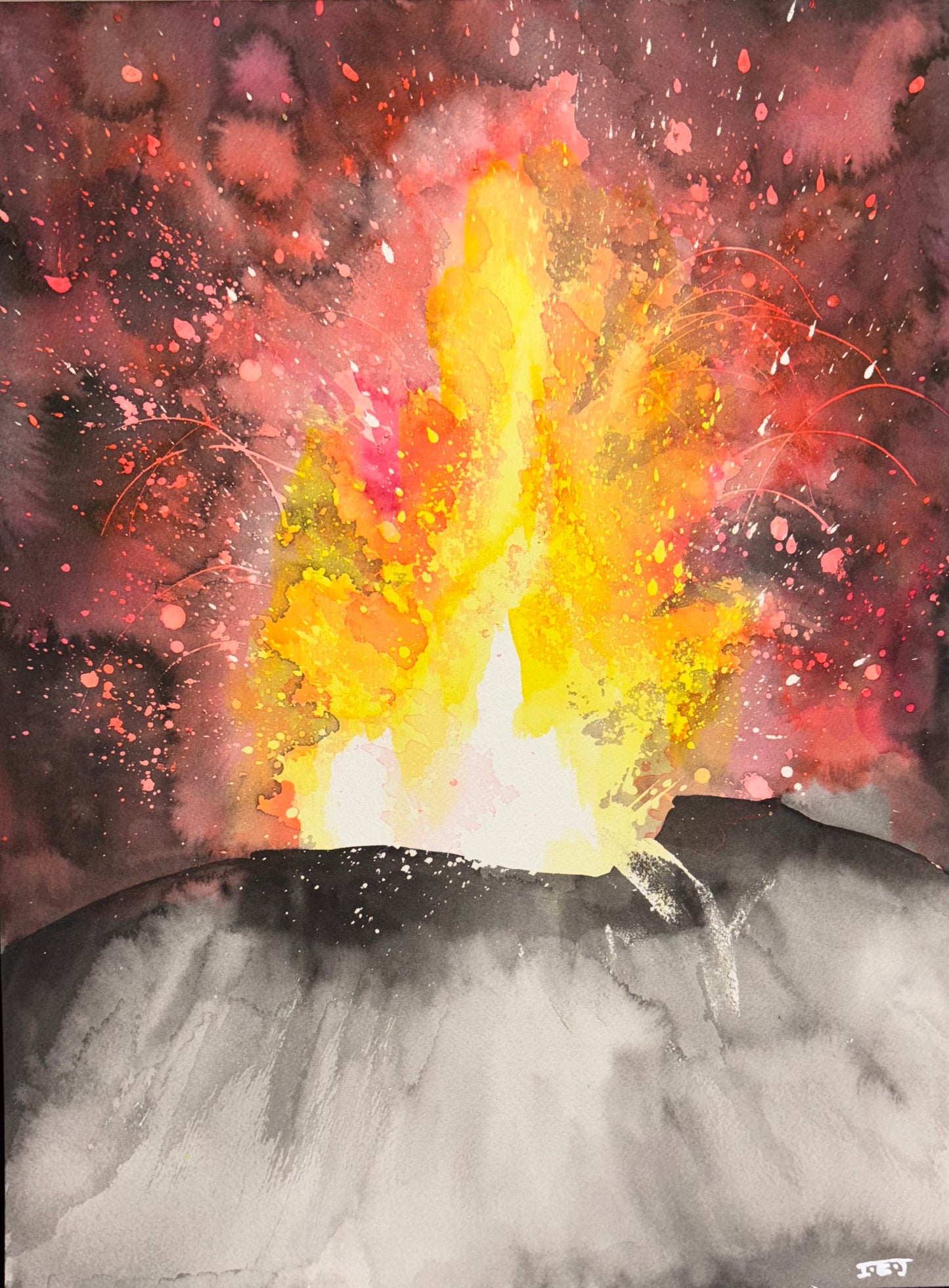 Watercolor ‘Burst’ Volcano Print